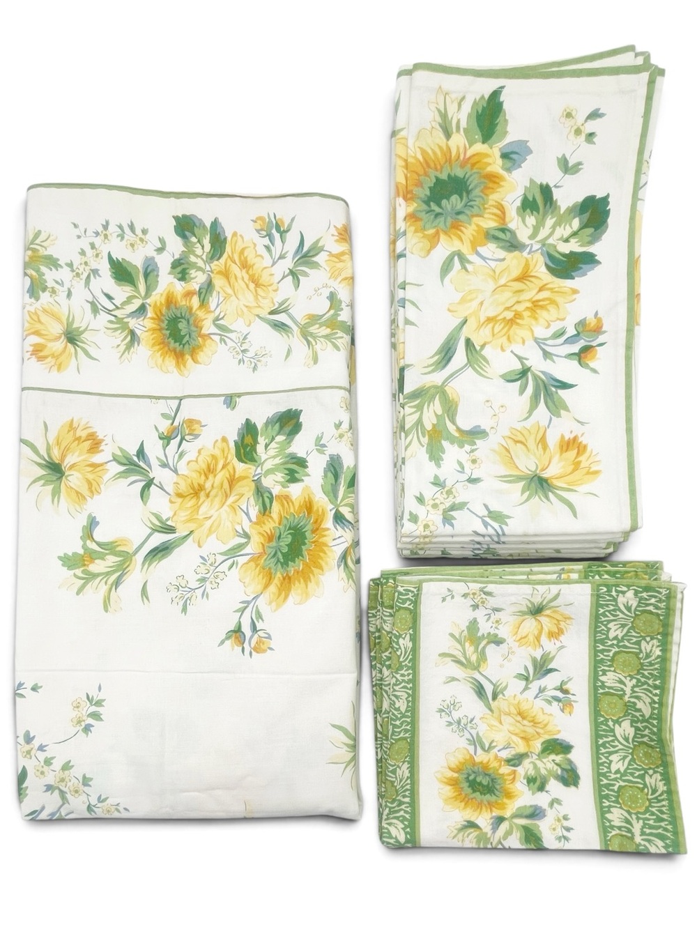 April Cornell Music Tablecloth Napkin Set 15pc White Yellow Floral Vintage 2000